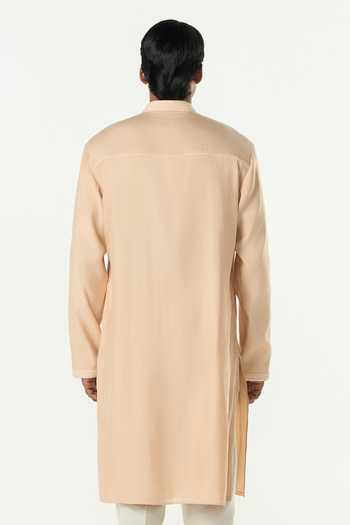 Shop_Line Out Line_Beige Chanderi Meta Twist Kurta _at_Aza_Fashions