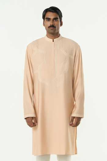Buy_Line Out Line_Beige Chanderi Meta Twist Kurta _at_Aza_Fashions