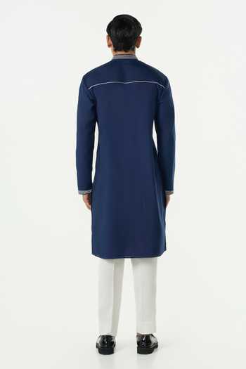 Line Out Line_Navy Chanderi Meta Twist Kurta _Online_at_Aza_Fashions