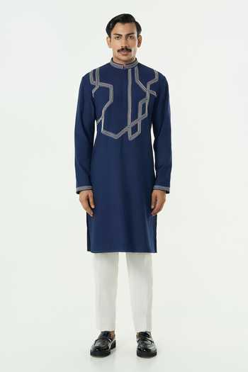 Buy_Line Out Line_Navy Chanderi Meta Twist Kurta _Online_at_Aza_Fashions