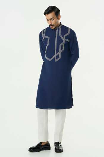 Shop_Line Out Line_Navy Chanderi Meta Twist Kurta _Online_at_Aza_Fashions