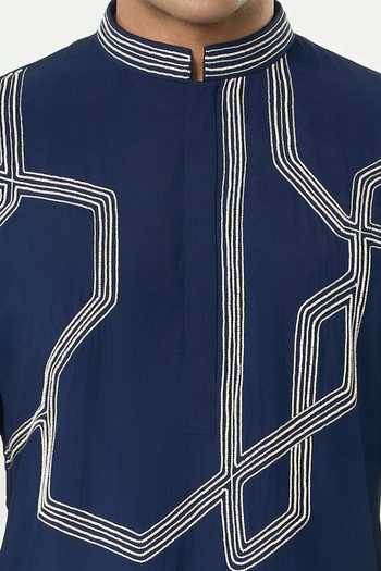 Line Out Line_Navy Chanderi Meta Twist Kurta _at_Aza_Fashions