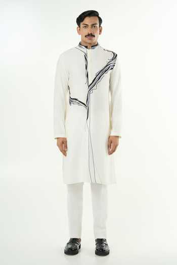 Shop_Line Out Line_Ivory Chanderi The Abstract Embroidered Kurta _Online_at_Aza_Fashions