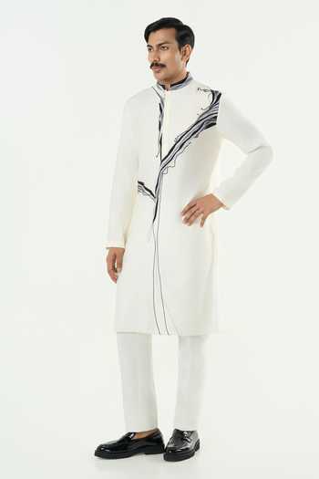 Line Out Line_Ivory Chanderi The Abstract Embroidered Kurta _at_Aza_Fashions