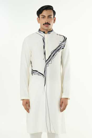 Buy_Line Out Line_Ivory Chanderi The Abstract Embroidered Kurta _at_Aza_Fashions