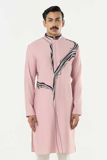 Buy_Line Out Line_Pink Chanderi The Abstract Kurta _at_Aza_Fashions