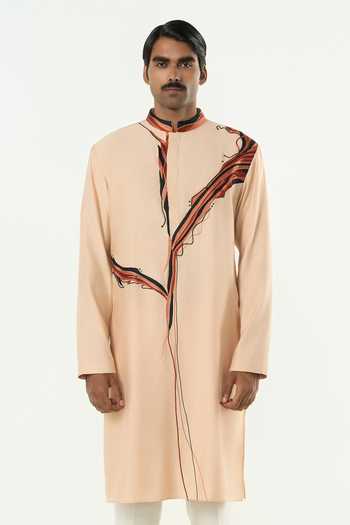 Buy_Line Out Line_Beige Chanderi The Abstract Kurta _at_Aza_Fashions