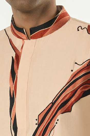 Buy_Line Out Line_Beige Chanderi The Abstract Kurta _Online_at_Aza_Fashions