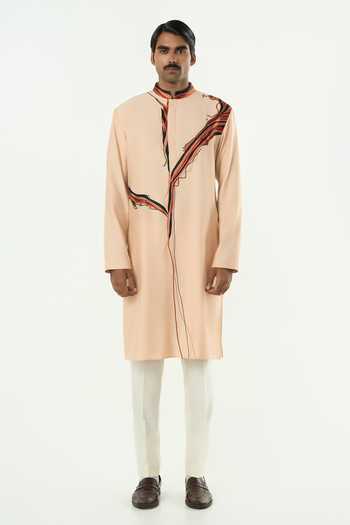 Line Out Line_Beige Chanderi The Abstract Kurta _at_Aza_Fashions