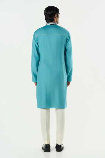 Line Out Line_Teal Chanderi The Abstract Resham Embroidered Kurta _Online_at_Aza_Fashions