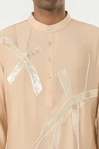 Buy_Line Out Line_Beige Chanderi Axis Embroidered Kurta _Online_at_Aza_Fashions
