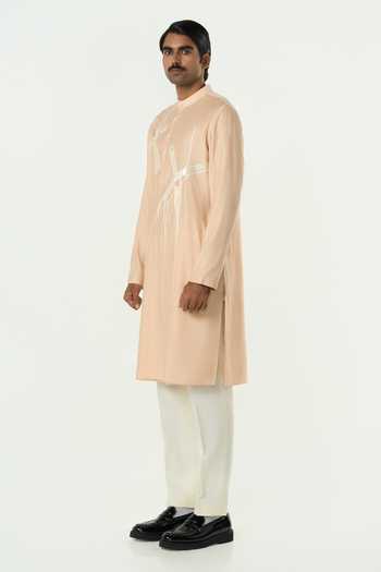 Line Out Line_Beige Chanderi Axis Embroidered Kurta _at_Aza_Fashions