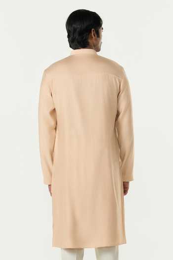 Shop_Line Out Line_Beige Chanderi Axis Embroidered Kurta _at_Aza_Fashions