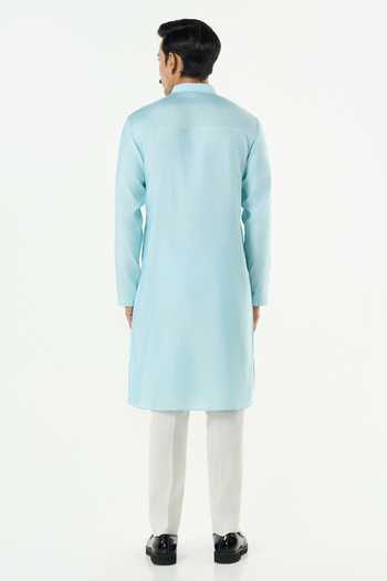 Buy_Line Out Line_Blue Chanderi Axis Embroidered Kurta _Online_at_Aza_Fashions