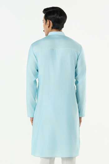 Shop_Line Out Line_Blue Chanderi Axis Embroidered Kurta _at_Aza_Fashions