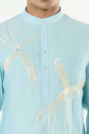 Shop_Line Out Line_Blue Chanderi Axis Embroidered Kurta _Online_at_Aza_Fashions
