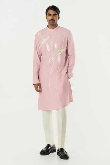 Line Out Line_Pink Chanderi Axis Embroidered Kurta _Online_at_Aza_Fashions