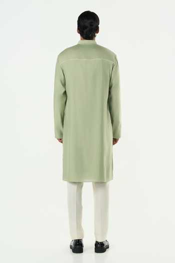 Line Out Line_Green Chanderi Axis Abstract Embroidered Kurta _Online_at_Aza_Fashions