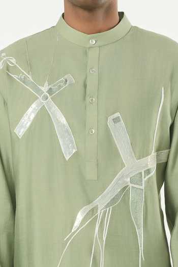 Buy_Line Out Line_Green Chanderi Axis Abstract Embroidered Kurta _Online_at_Aza_Fashions