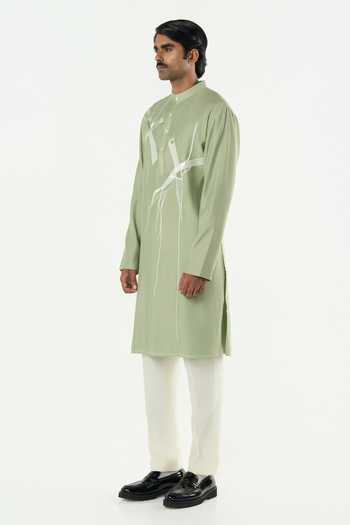 Shop_Line Out Line_Green Chanderi Axis Abstract Embroidered Kurta _Online_at_Aza_Fashions
