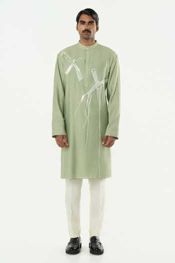 Line Out Line_Green Chanderi Axis Abstract Embroidered Kurta _at_Aza_Fashions