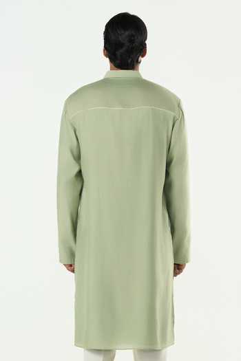 Shop_Line Out Line_Green Chanderi Axis Abstract Embroidered Kurta _at_Aza_Fashions