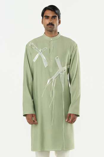 Buy_Line Out Line_Green Chanderi Axis Abstract Embroidered Kurta _at_Aza_Fashions