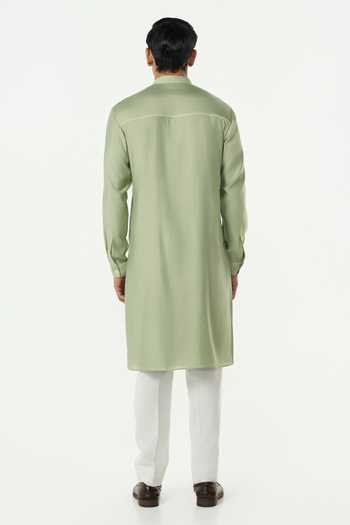 Line Out Line_Green Chanderi Pixel Warp Kurta _Online_at_Aza_Fashions