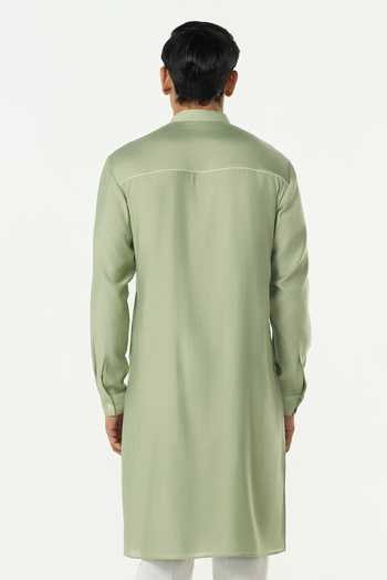 Shop_Line Out Line_Green Chanderi Pixel Warp Kurta _at_Aza_Fashions