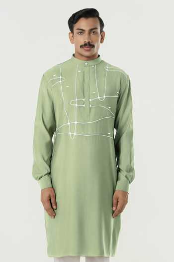 Buy_Line Out Line_Green Chanderi Pixel Warp Kurta _at_Aza_Fashions