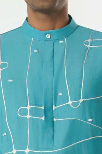 Line Out Line_Teal Chanderi Pixel Wrap Kurta _at_Aza_Fashions