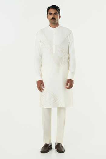 Shop_Line Out Line_Ivory Chanderi Avenue Thread Work Kurta _Online_at_Aza_Fashions