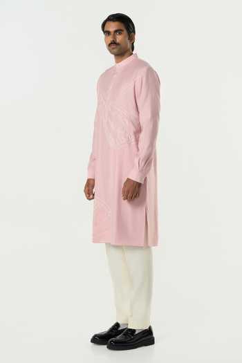Shop_Line Out Line_Pink Chanderi Avenue Thread Work Kurta _Online_at_Aza_Fashions