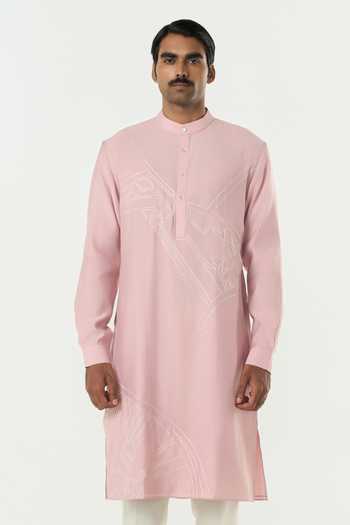 Buy_Line Out Line_Pink Chanderi Avenue Thread Work Kurta _at_Aza_Fashions