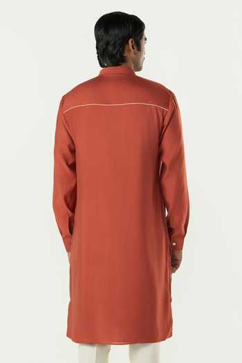 Shop_Line Out Line_Rust Chanderi Avenue Embroidered Kurta _at_Aza_Fashions
