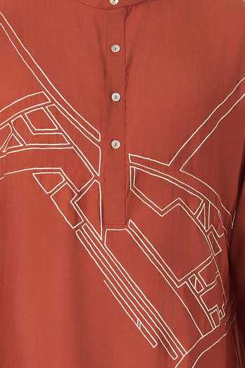 Line Out Line_Rust Chanderi Avenue Embroidered Kurta _at_Aza_Fashions