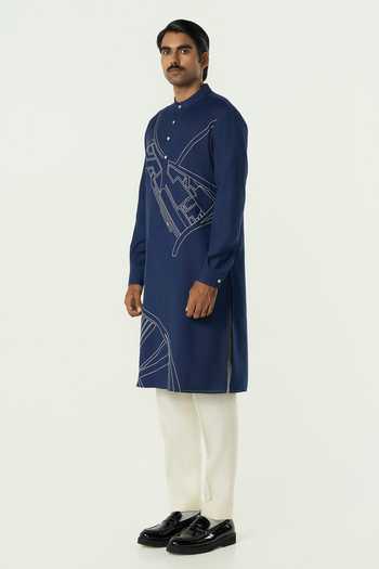 Line Out Line_Navy Chanderi Avenue Kurta _Online_at_Aza_Fashions
