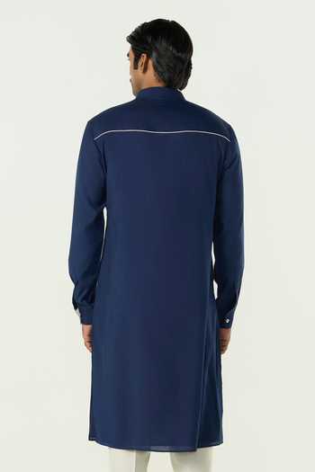 Shop_Line Out Line_Navy Chanderi Avenue Kurta _at_Aza_Fashions