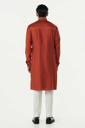 Buy_Line Out Line_Orange Chanderi Geo Block Embroidered Kurta _Online_at_Aza_Fashions