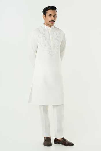 Buy_Line Out Line_Off White Chanderi Geo Frame Embroidered Kurta _Online_at_Aza_Fashions