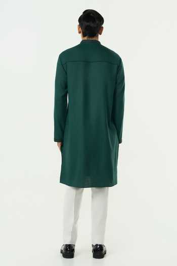 Line Out Line_Green Cotton Geo Frame Embroidered Kurta _Online_at_Aza_Fashions