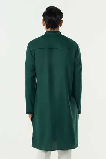 Shop_Line Out Line_Green Cotton Geo Frame Embroidered Kurta _at_Aza_Fashions