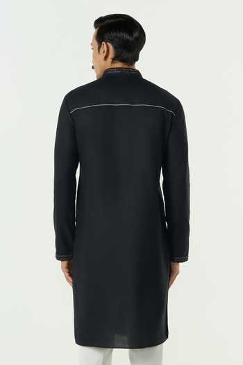 Shop_Line Out Line_Black Cotton Embroidered Geo Frame Kurta _at_Aza_Fashions