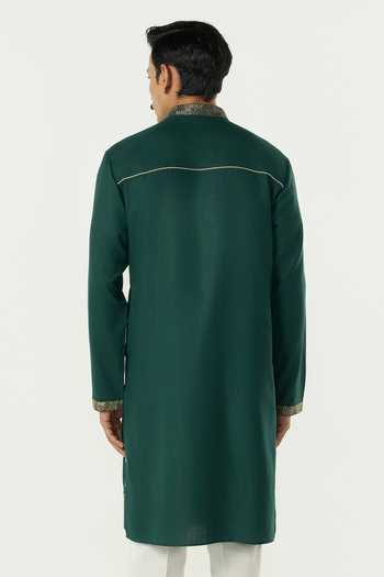 Shop_Line Out Line_Green Cotton Alluro Pitta Work Embroidered Matka Kurta _at_Aza_Fashions
