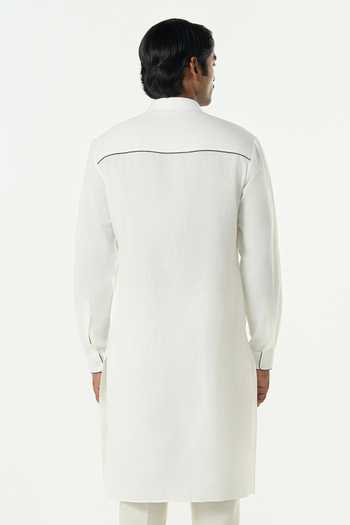 Shop_Line Out Line_Off White Cotton Lume City Tonal Thread Embroidered Kurta _at_Aza_Fashions