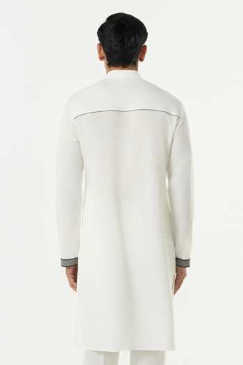 Shop_Line Out Line_Off White Cotton Crossbeam Patch Kurta _at_Aza_Fashions