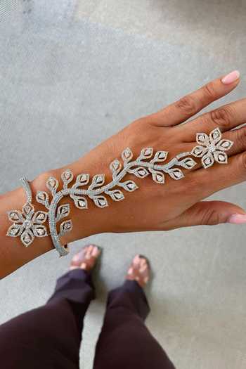 Buy_PRERTO_Gold Plated Flowers And Petals Studded Hand Harness _at_Aza_Fashions