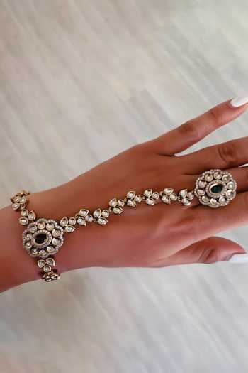 Buy_PRERTO_Gold Plated Zarina Noir Polki Luxe Hand Harness _at_Aza_Fashions