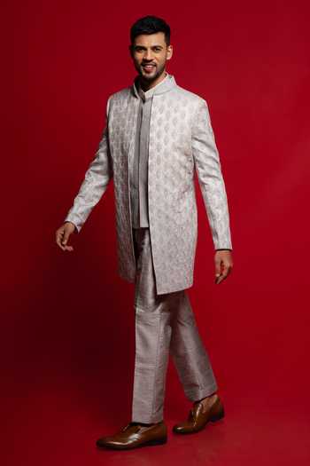 Buy_Sven Suits_Blue Silk Thread Embroidered Sherwani Set _Online_at_Aza_Fashions