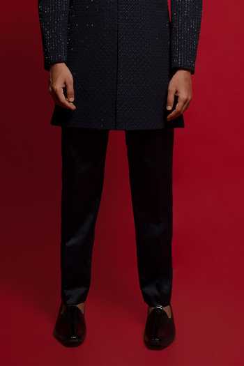 Sven Suits_Blue Polyester Embroidered Sherwani Set _Online_at_Aza_Fashions